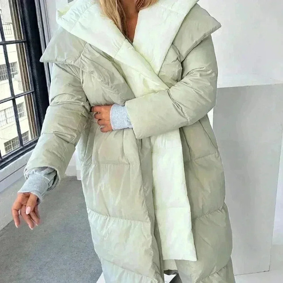 Multicolor Casual Women's Color Block Hooded Long Coat - Picture 6 of 6